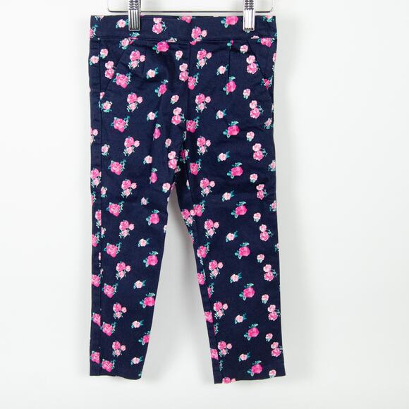 Janie and Jack Sateen Pants Rose Print Navy Pink Girls Size 5 - Picture 1 of 8